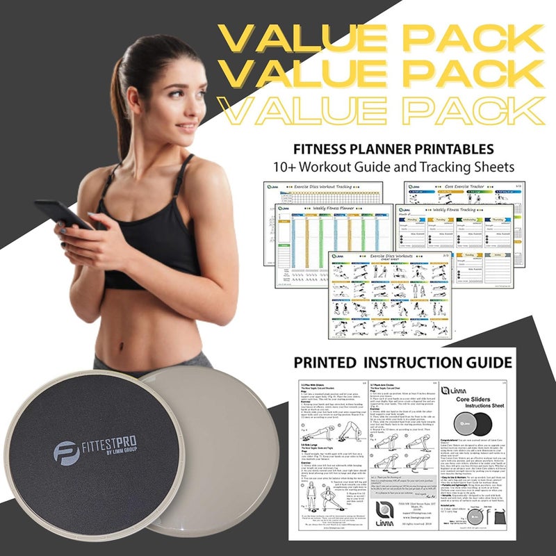 Limm Core Sliders Fitness - Exercise Sliders for Working Out, Stability, Ab, Legs & Full Body (Set of 2) - Bonus Carry Bag & Workout Ebook - Black Gym Gliding Disc Pads for Hardwood, Carpet & More - Image 5